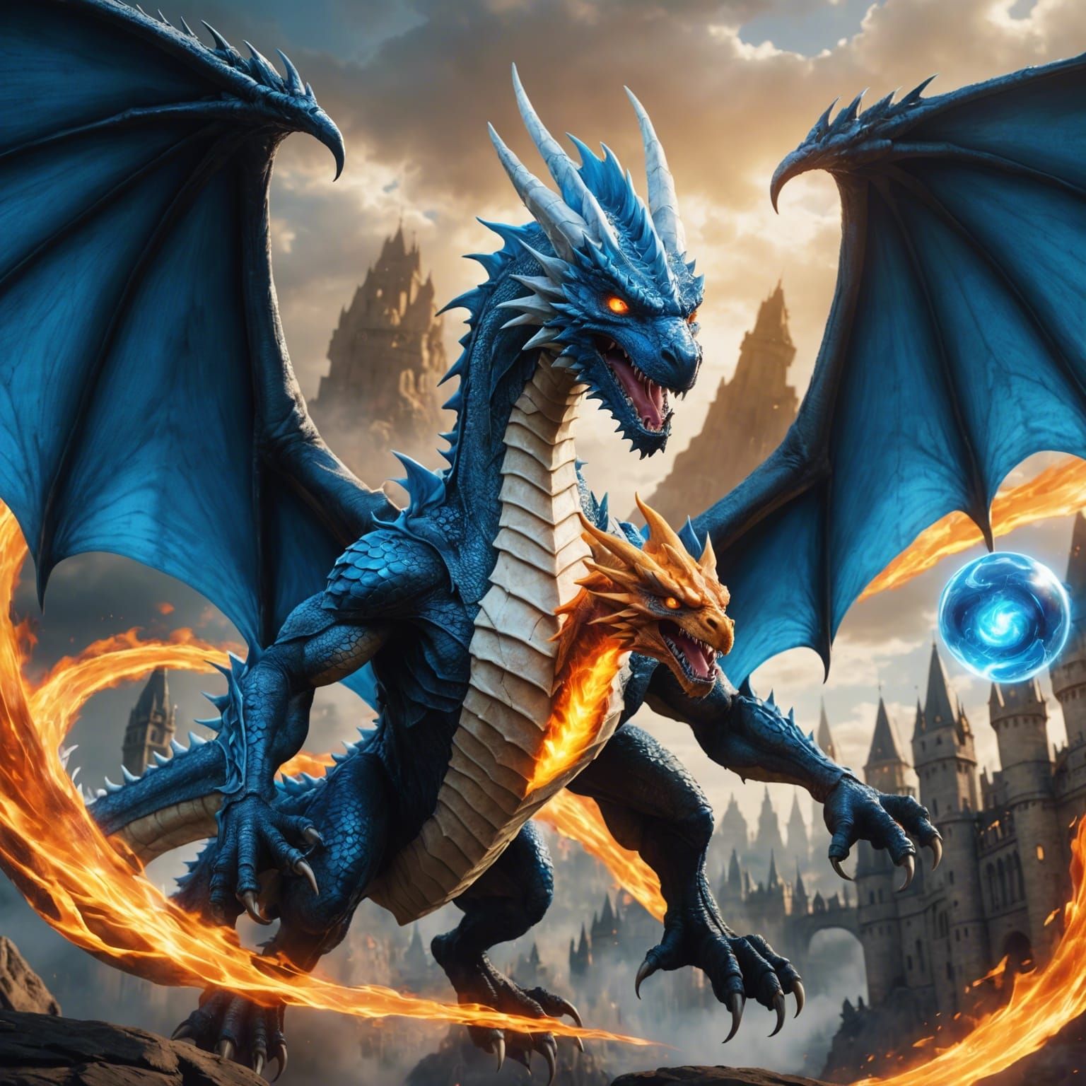 Dragons Clash: Blue Eyes vs Charizard, Detailed Art