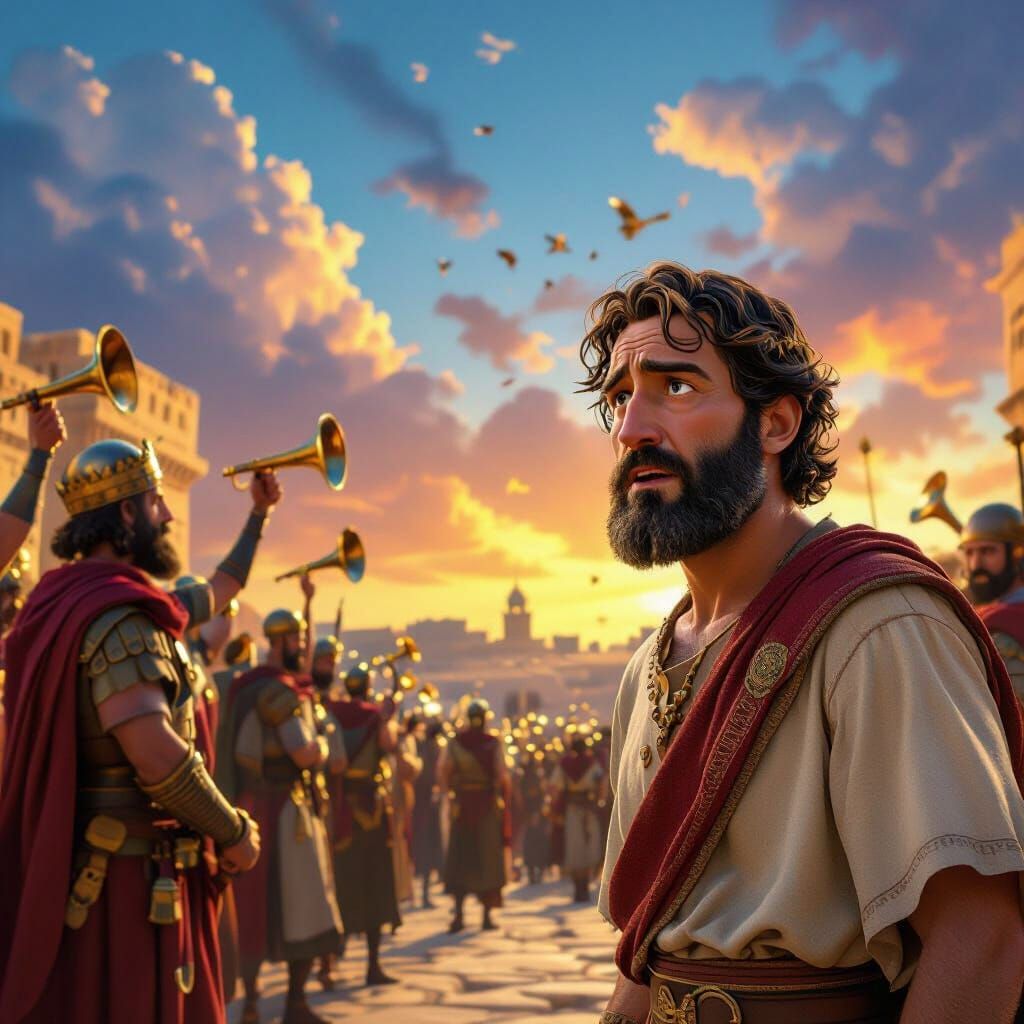 Daniel's Sorrowful Departure: Guards March Amidst Trumpets