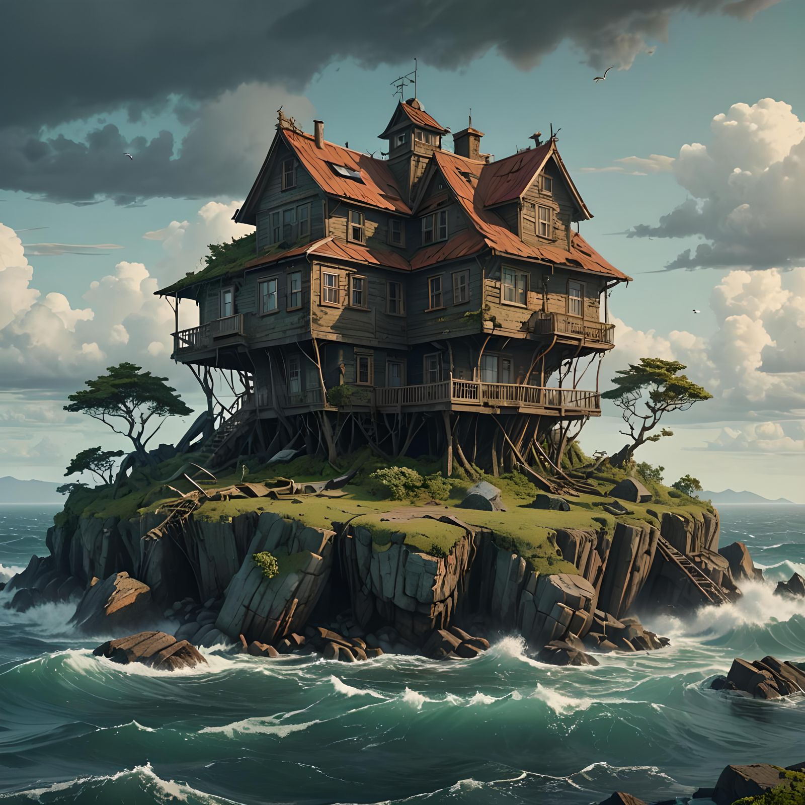 Ocean Island House: Detailed Matte Painting in 8K
