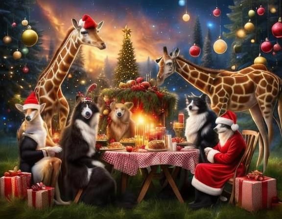 Animals Celebrating Christmas Holiday
