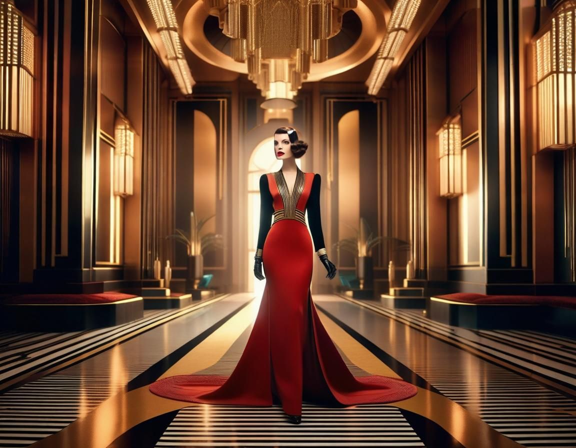 Art Deco Fashion Model on Runway