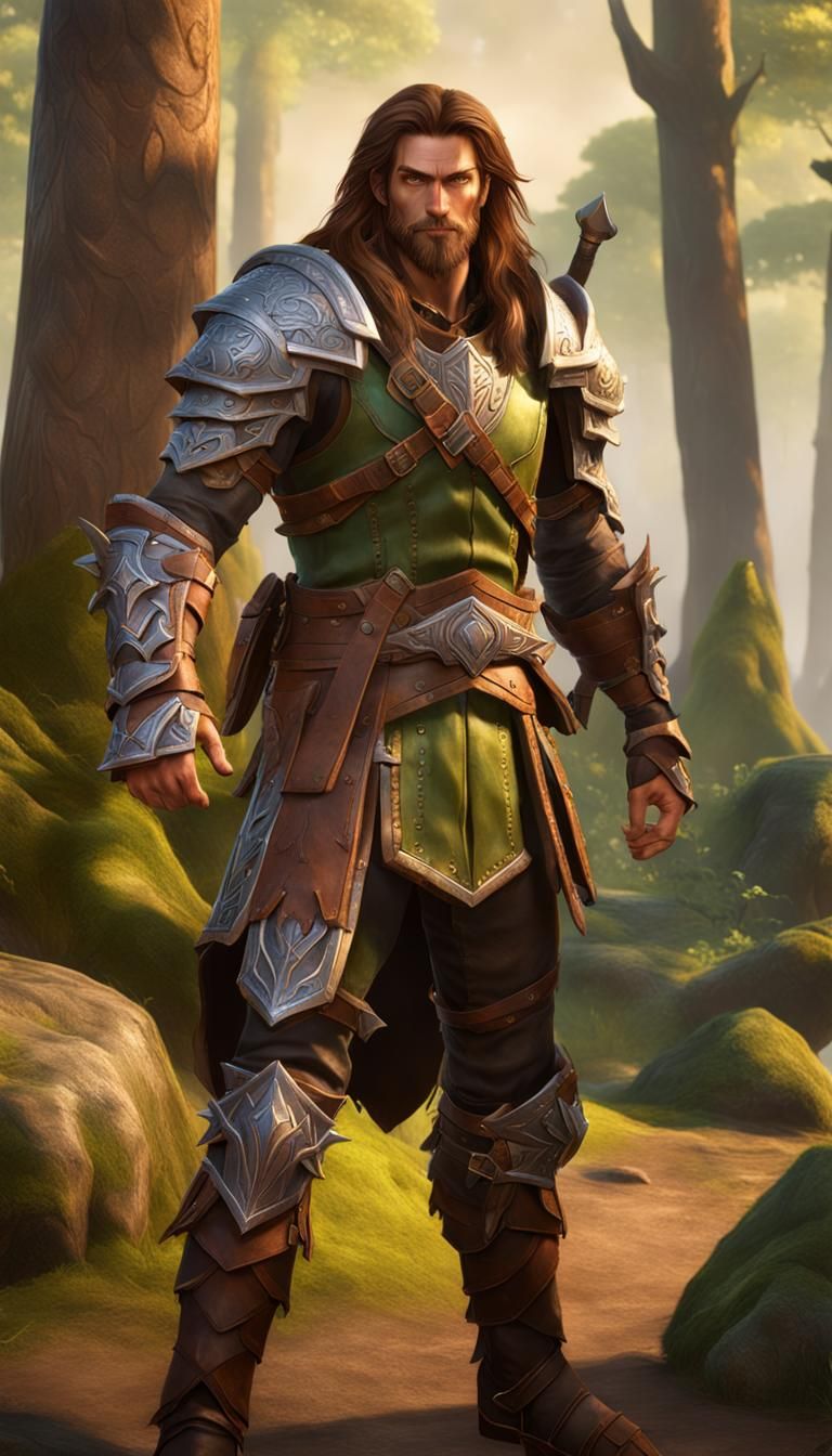Athletic Ranger in Warcraft Style Forest Scene
