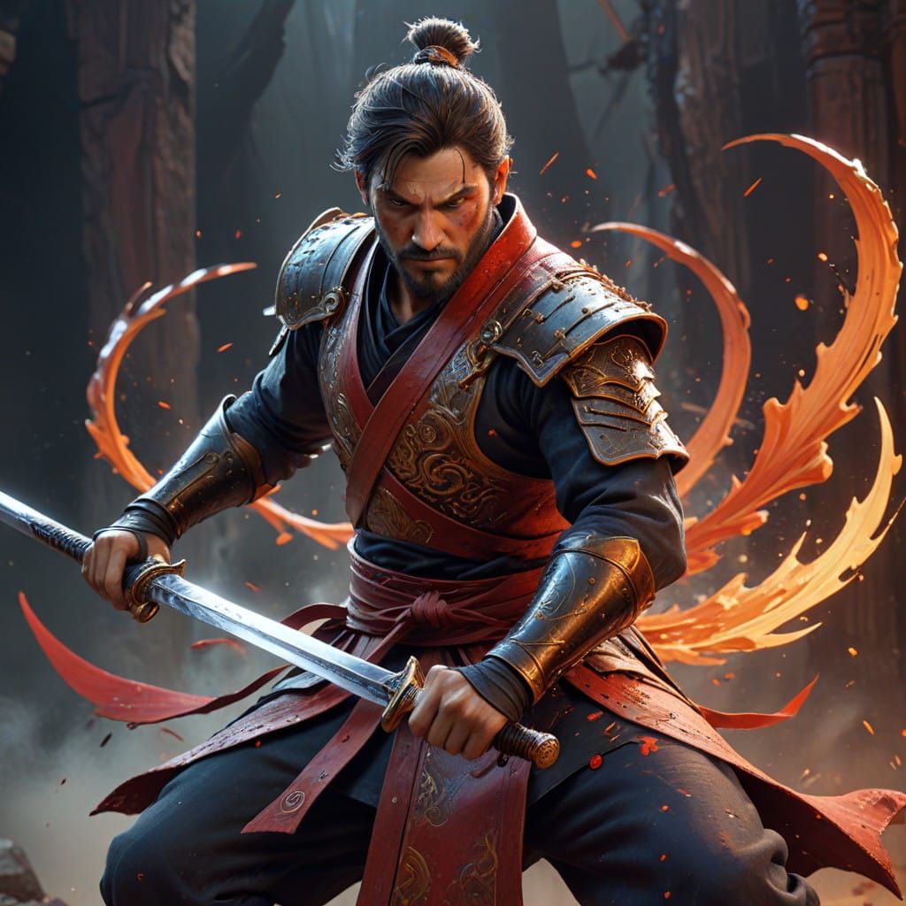 Swordsman in Pencak Silat Action - Conceptual Painting in Im...