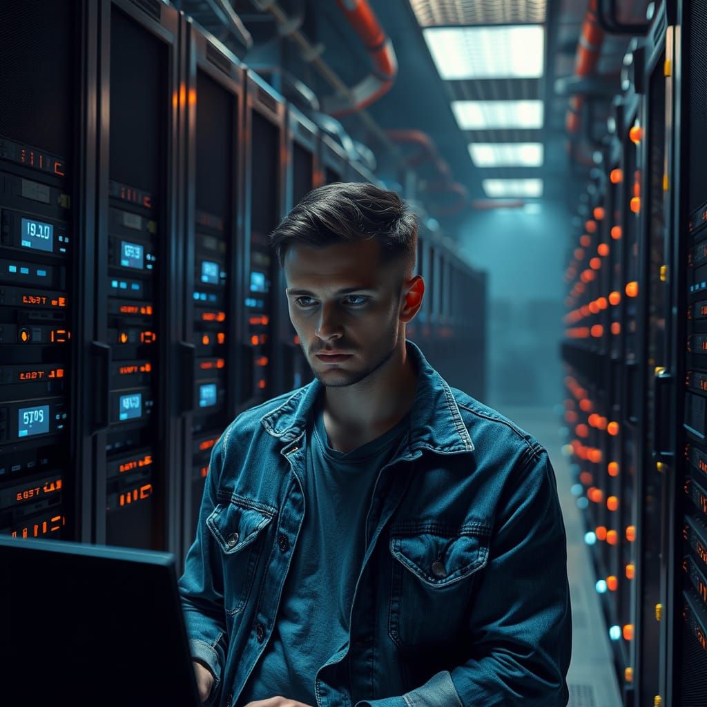 Cyberpunk Programmer in Industrial Supercomputer Facility
