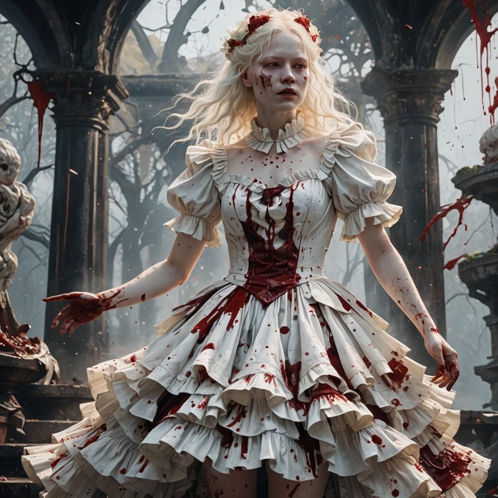 Albino Woman in Blood-Splattered Dress: Fantasy Art