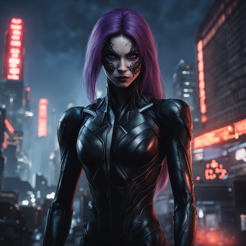 Dark Goddess Emerges from City Night