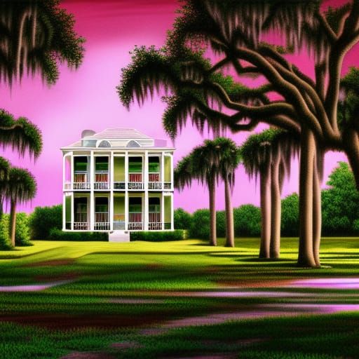 Vaporwave plantation house