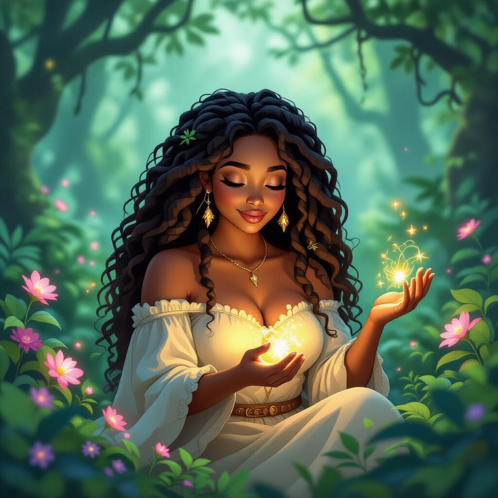 Enchanted Forest: Serene Woman in Pixar Style