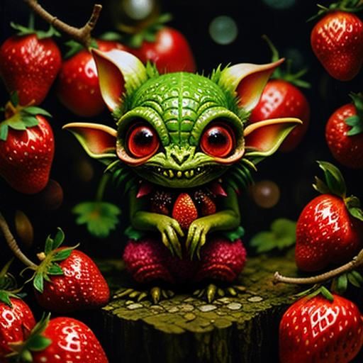 Chibi Strawberry Goblin in Dark Fantasy Style