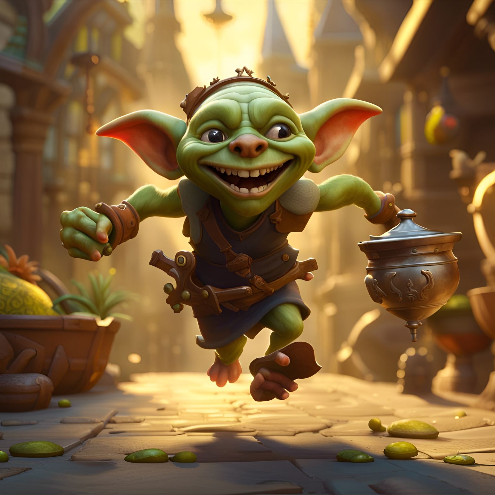 Goblin's Gleeful Artifact Heist: Whimsical Digital Art