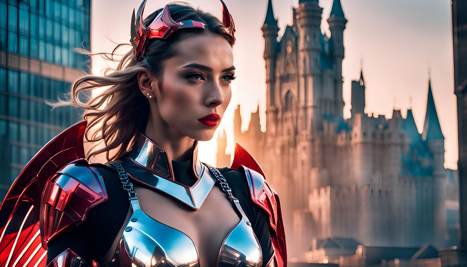 Futuristic Valkyrie Fitness Influencer in Knight Armor