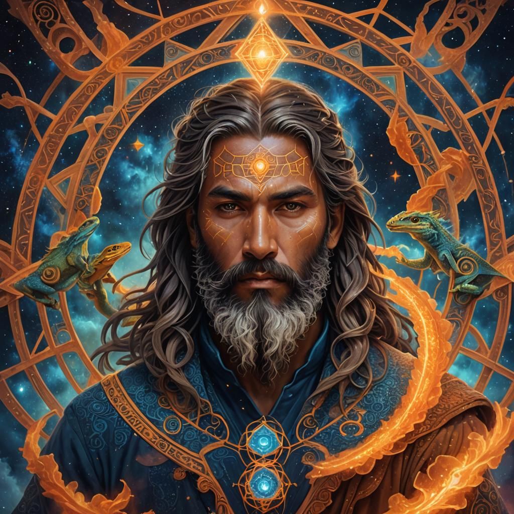 Man Battles Lizard People in Sacred Geometry Nebulas