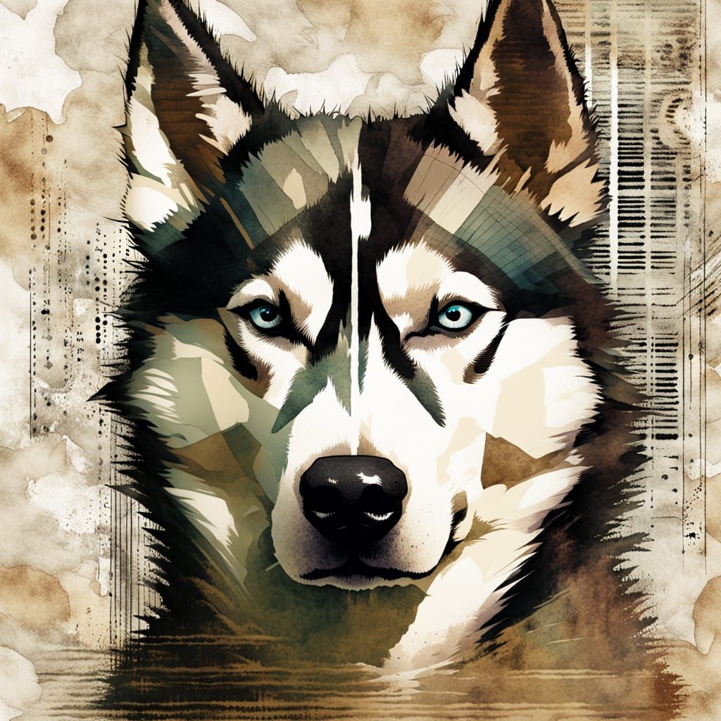 Surreal Husky in a Moody Farm Landscape