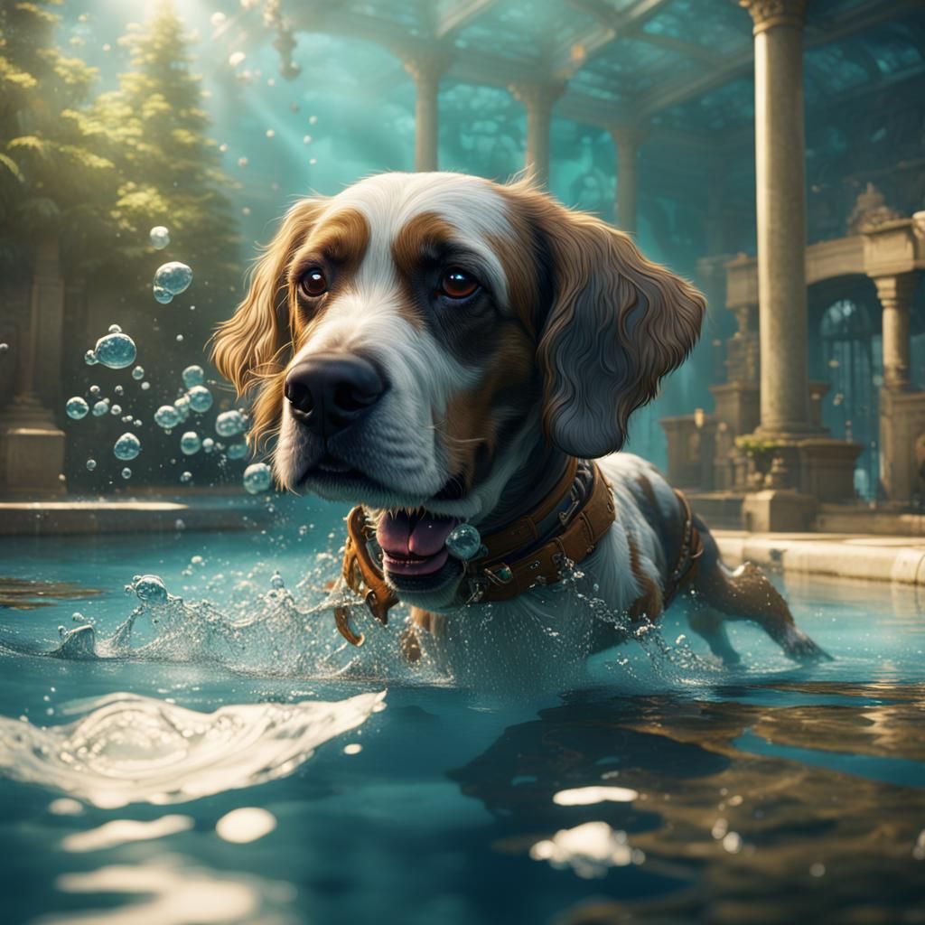 Dog Swimming Pool: Detailed Matte Painting