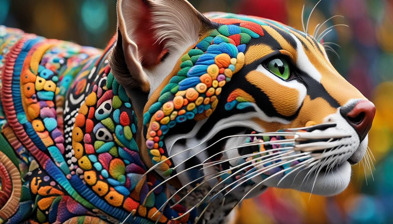 Ocelot in Detailed Mexican Alebrije Style
