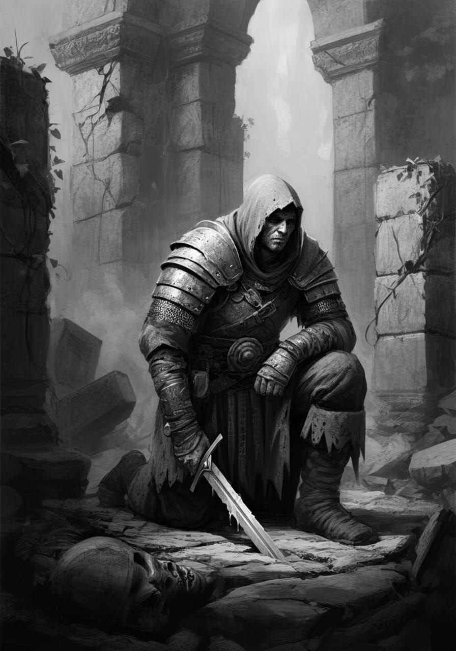 Dark Fantasy Warrior in Pencil Sketch