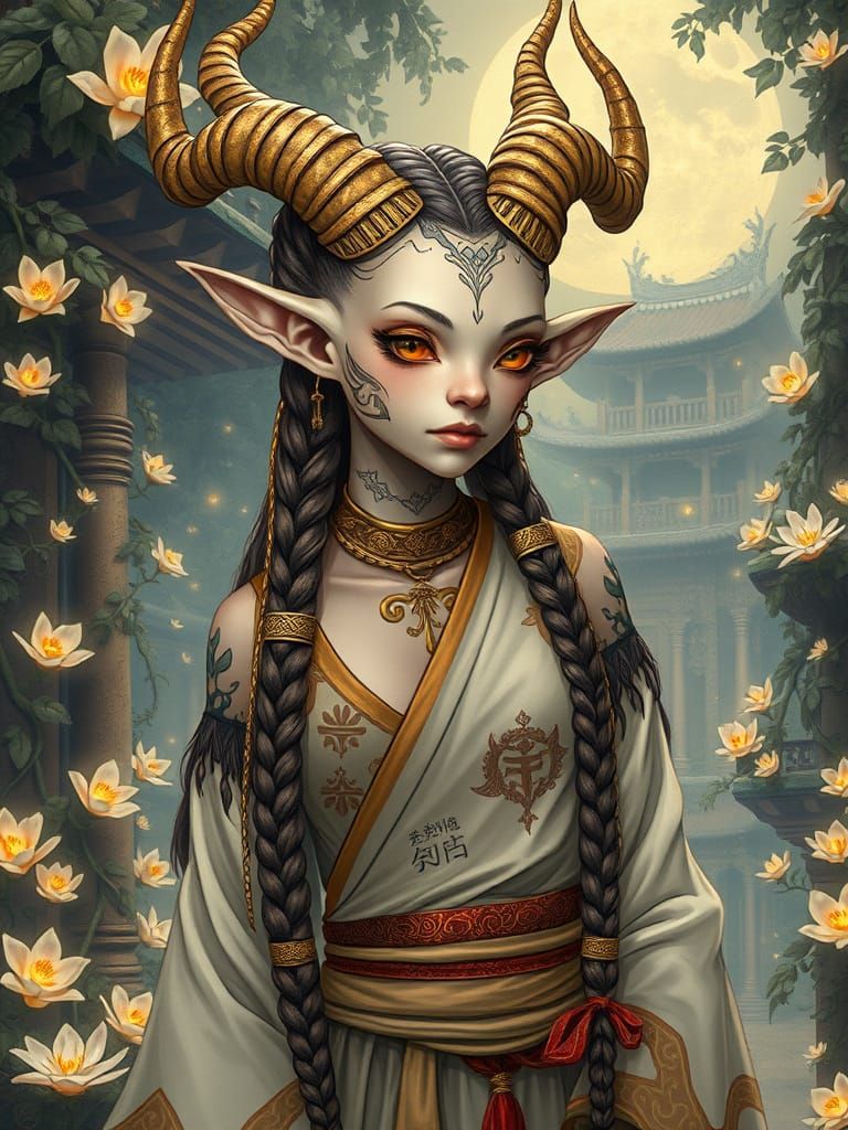 Fantasy Creature in Golden Pointillism Style