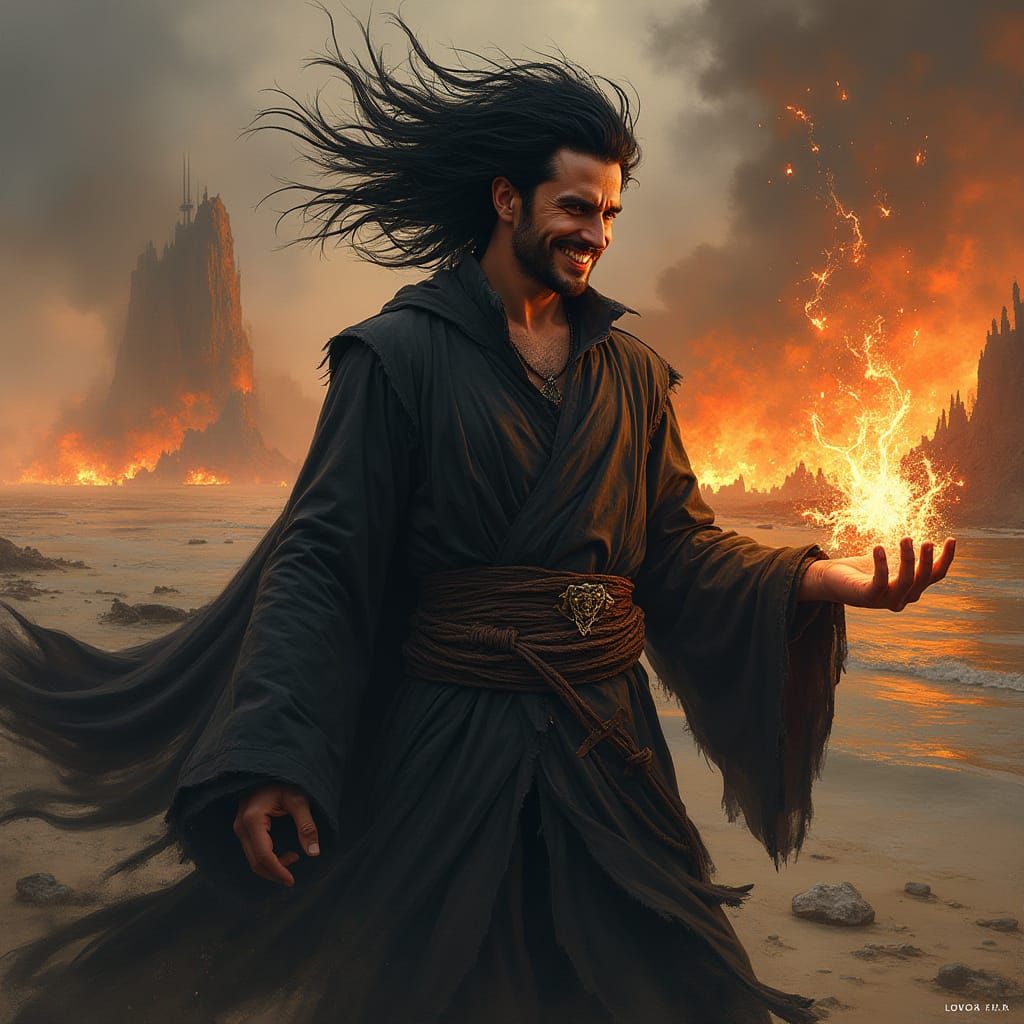 Dark Fantasy Sorcerer Unleashes Destruction in a Desolate Is...