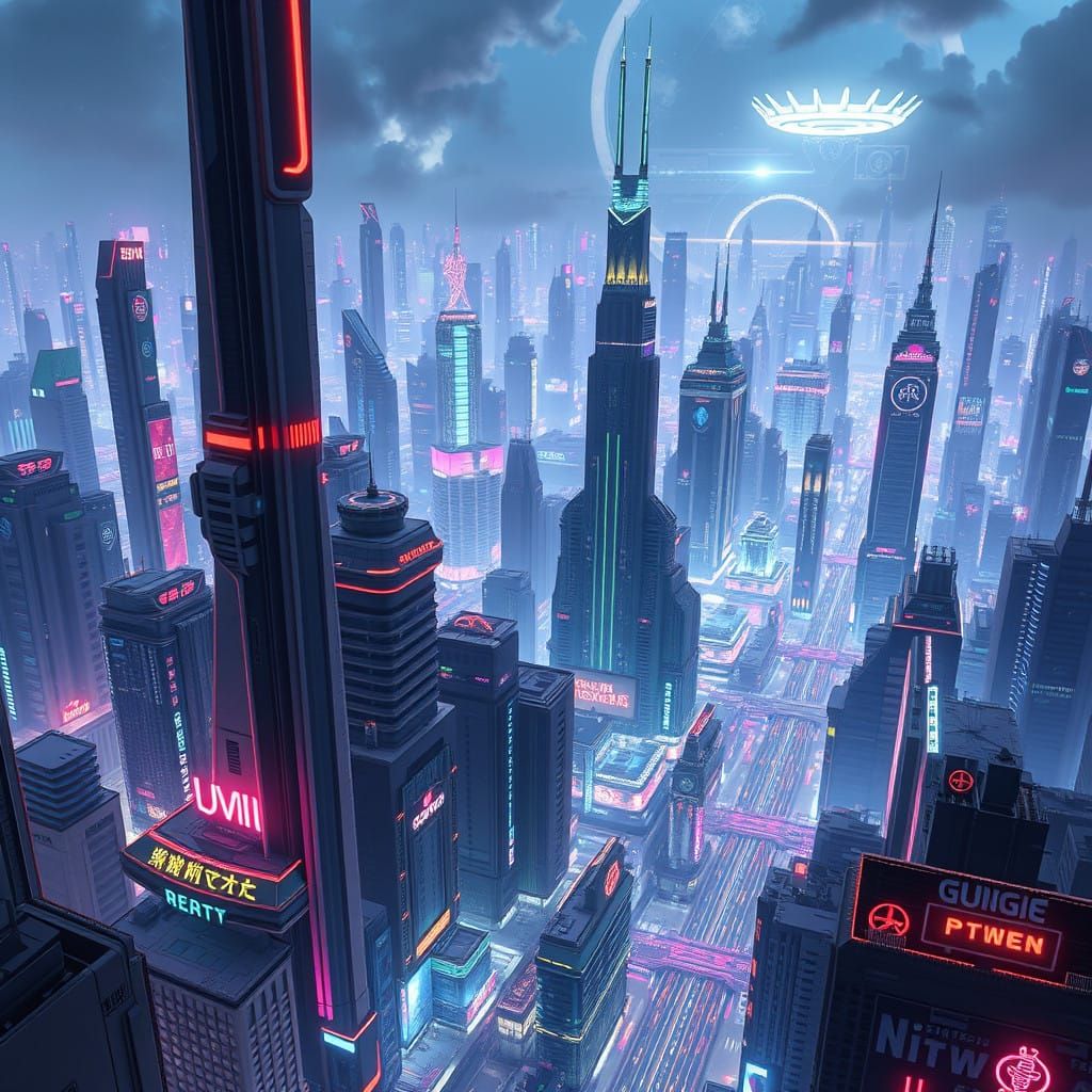 Surreal Futuristic Metropolis in Cyberpunk Style