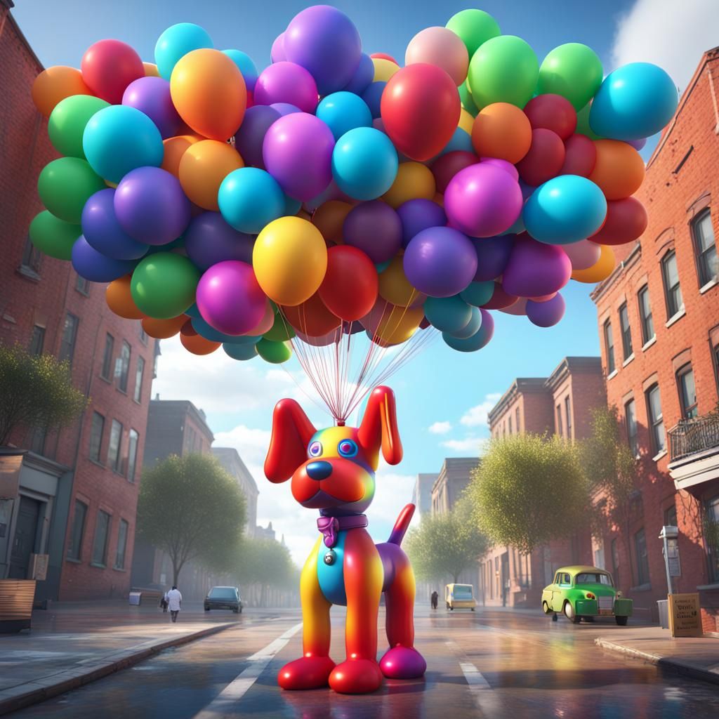 Giant Rainbow Balloon Dog Street Scene