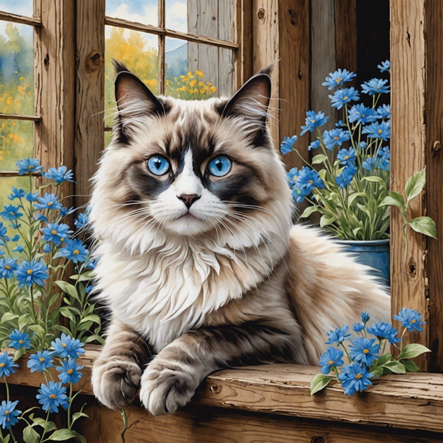 Ragdoll Cat in Wildflower Window Box