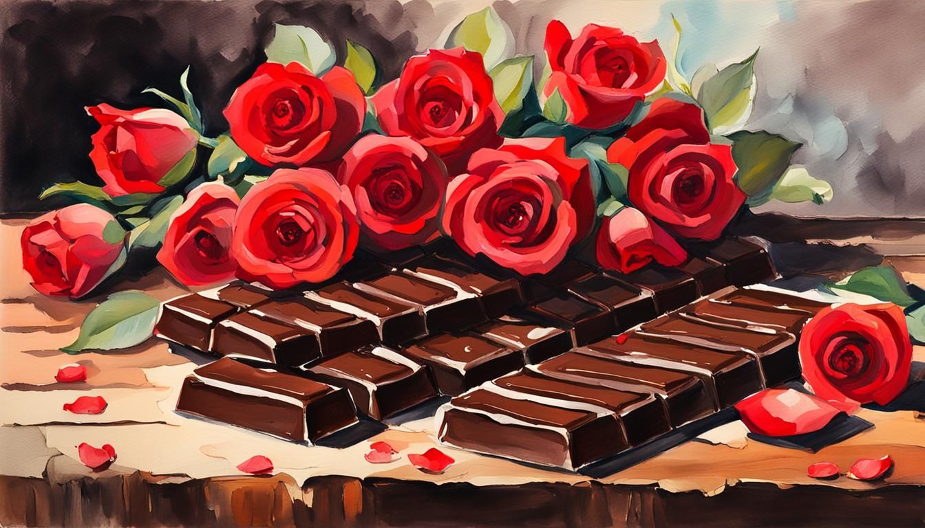 Chocolate and Roses in Gouache Impressionist Style