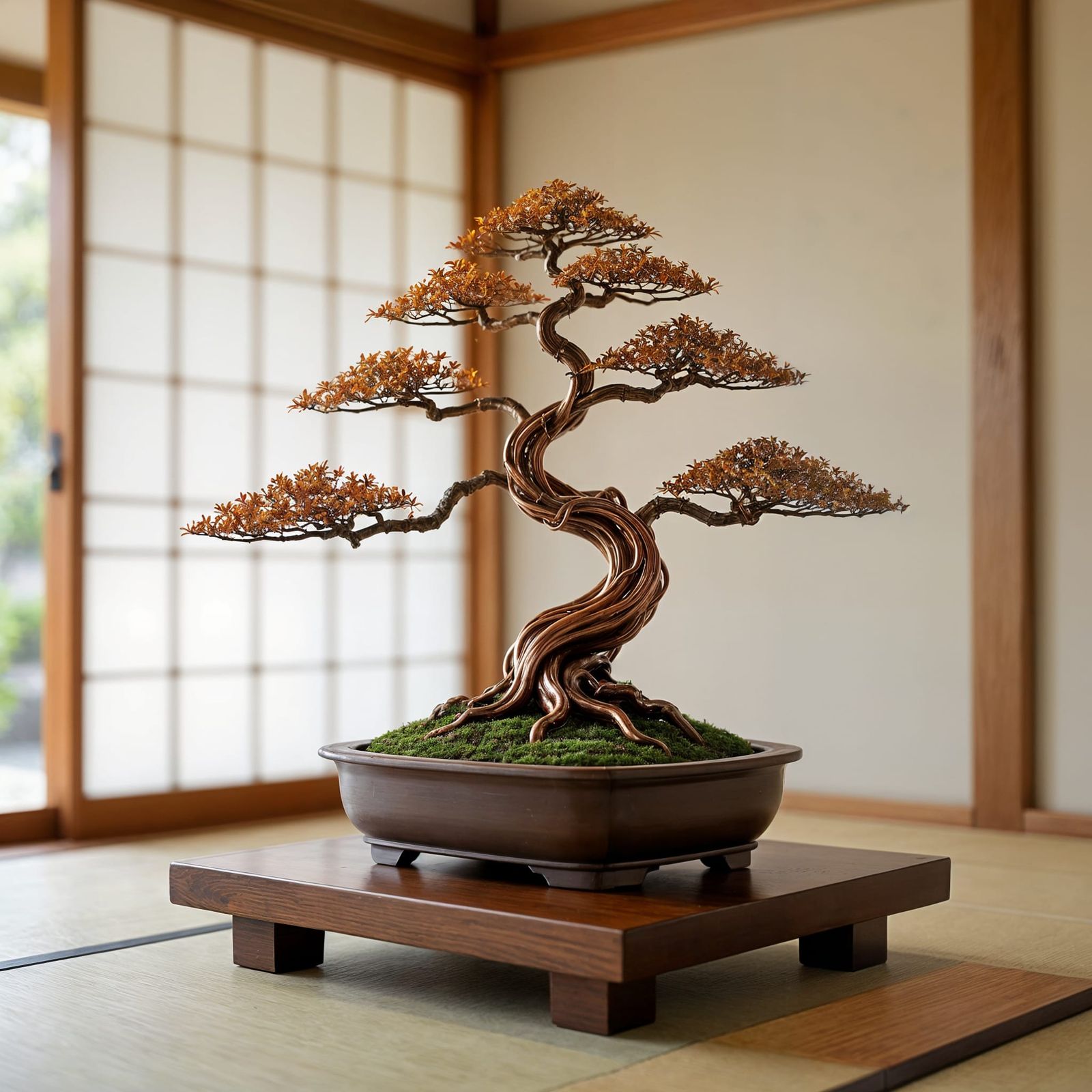 Copper Bonsai in Minimalist Japanese Room