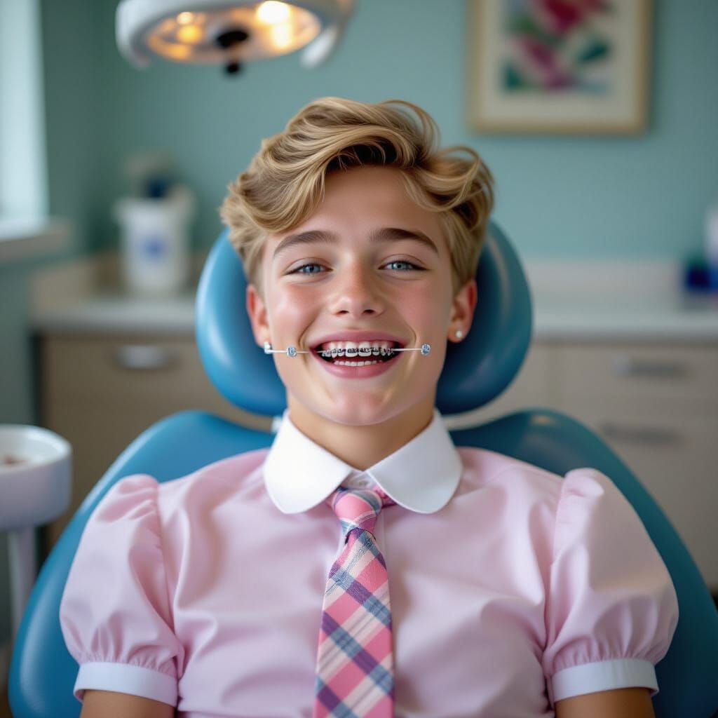 Man with Braces in Dentist Chair, Professional Portrait