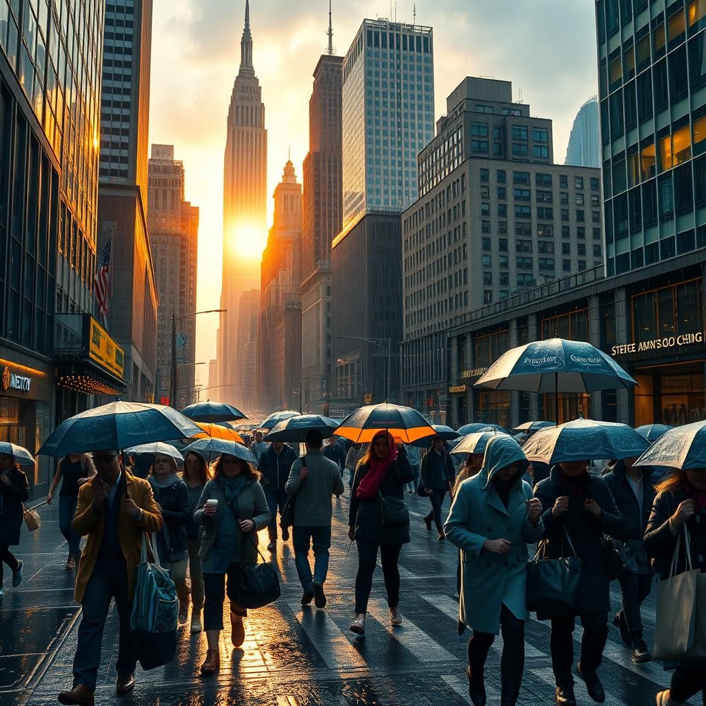 Rainy Morning in New York City: Hyperrealistic Cityscape