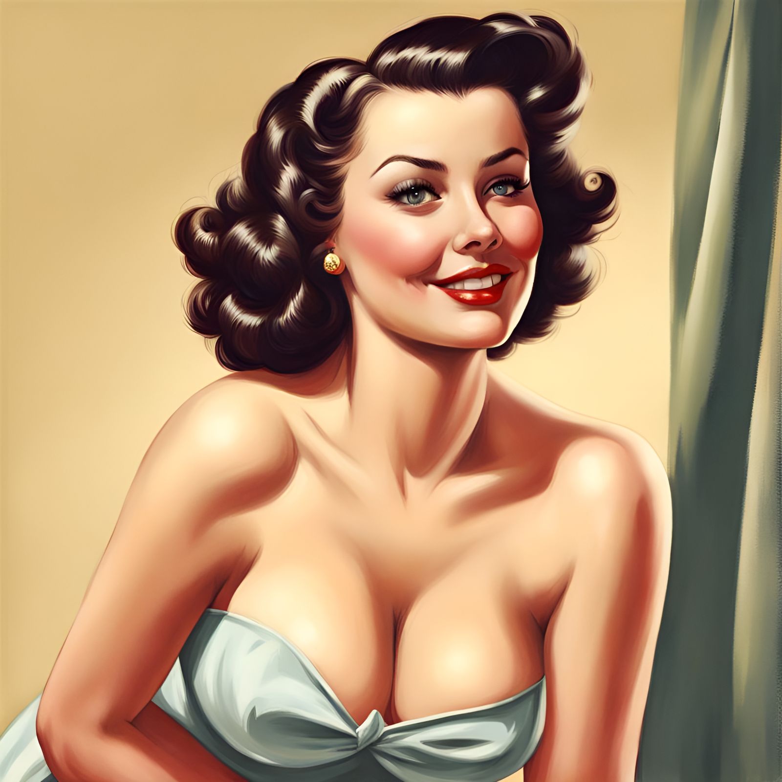 Vintage 1950s Pin-Up Girl Illustration
