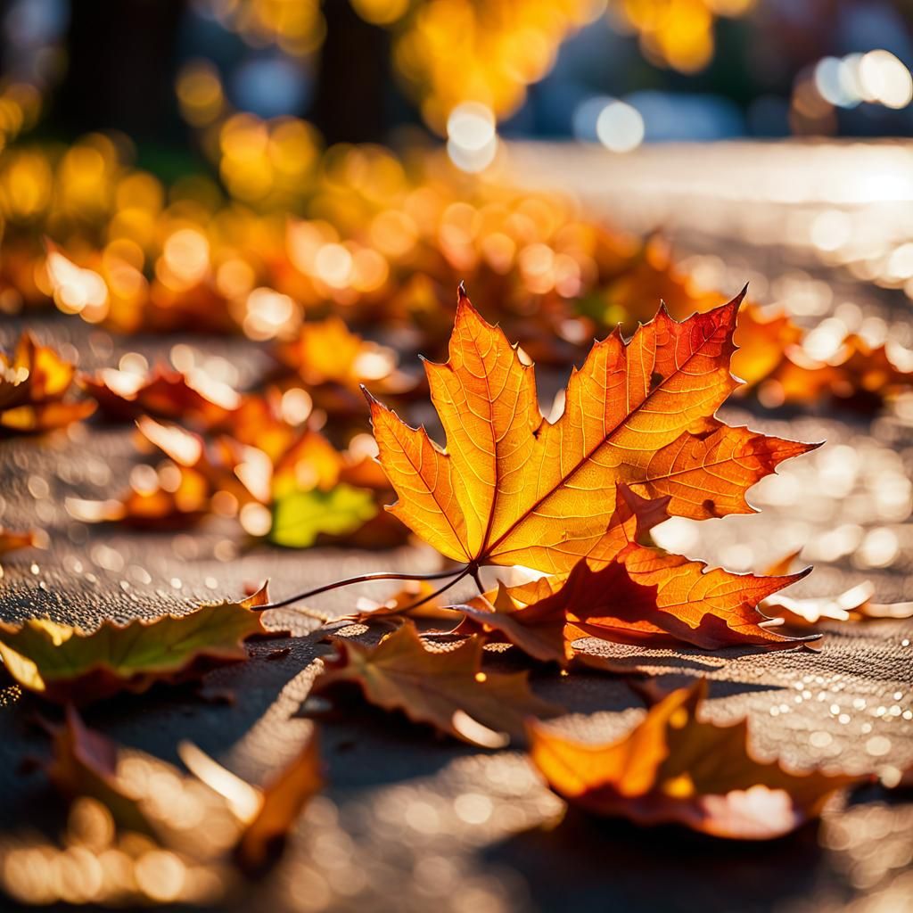 Macro Photograph of Autumn Leaves Swirling