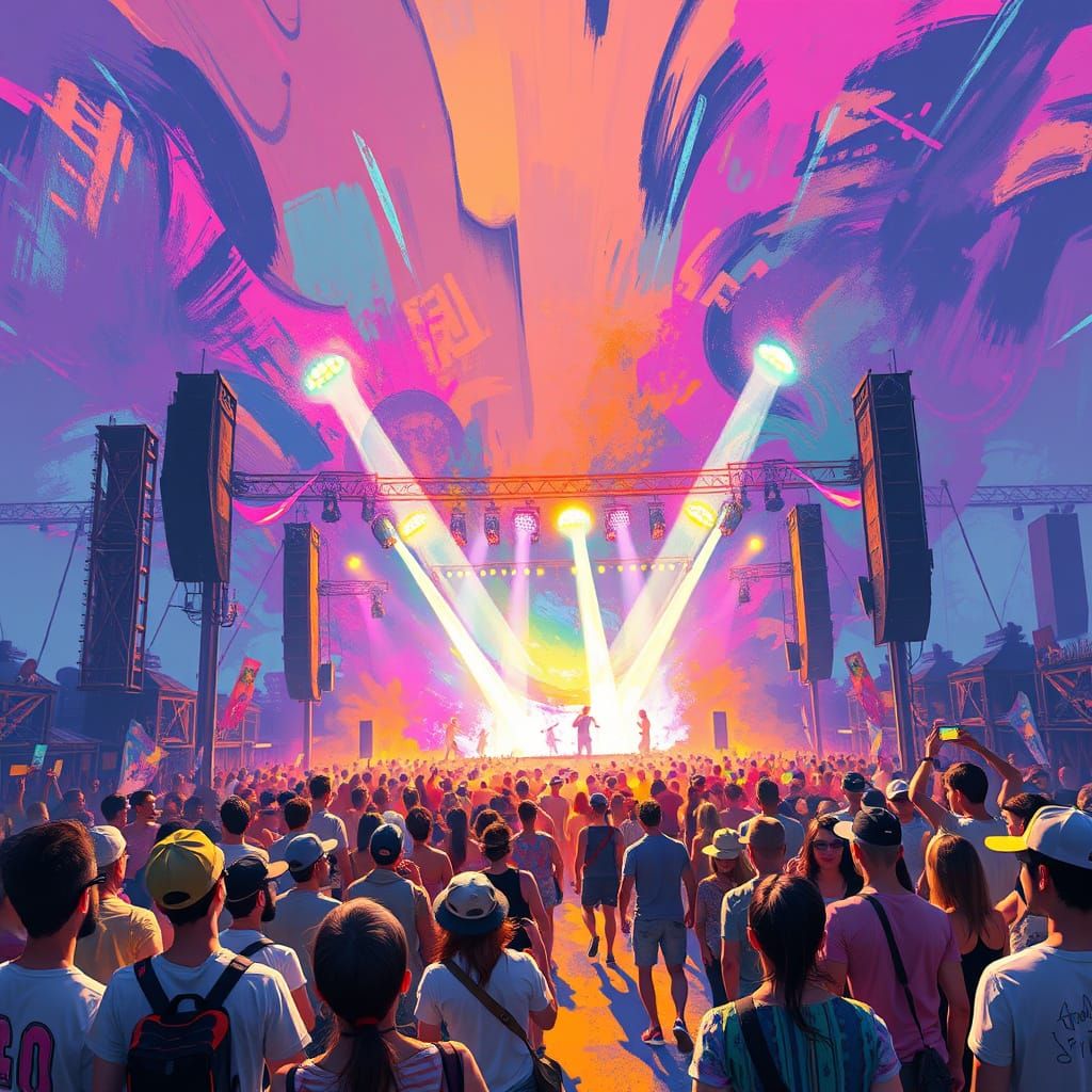 Colorful Summer Music Festival in Digital Painting Style