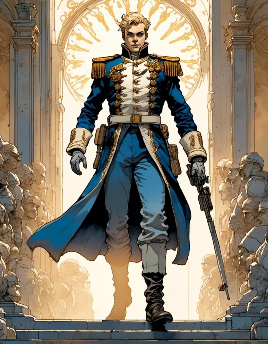 Retro-Futuristic Military Officer in Moebius Style