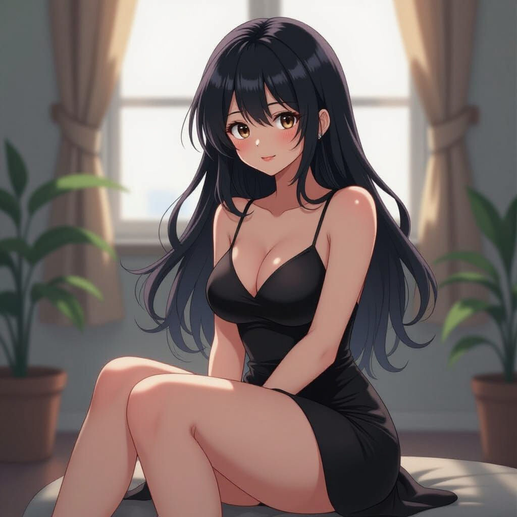 Anime Girl in Black Dress: Cel-Shaded Art Style