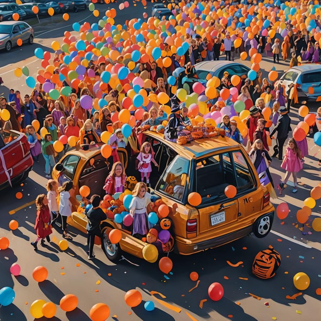 Kids Trunk or Treat in Oil Painting Style
