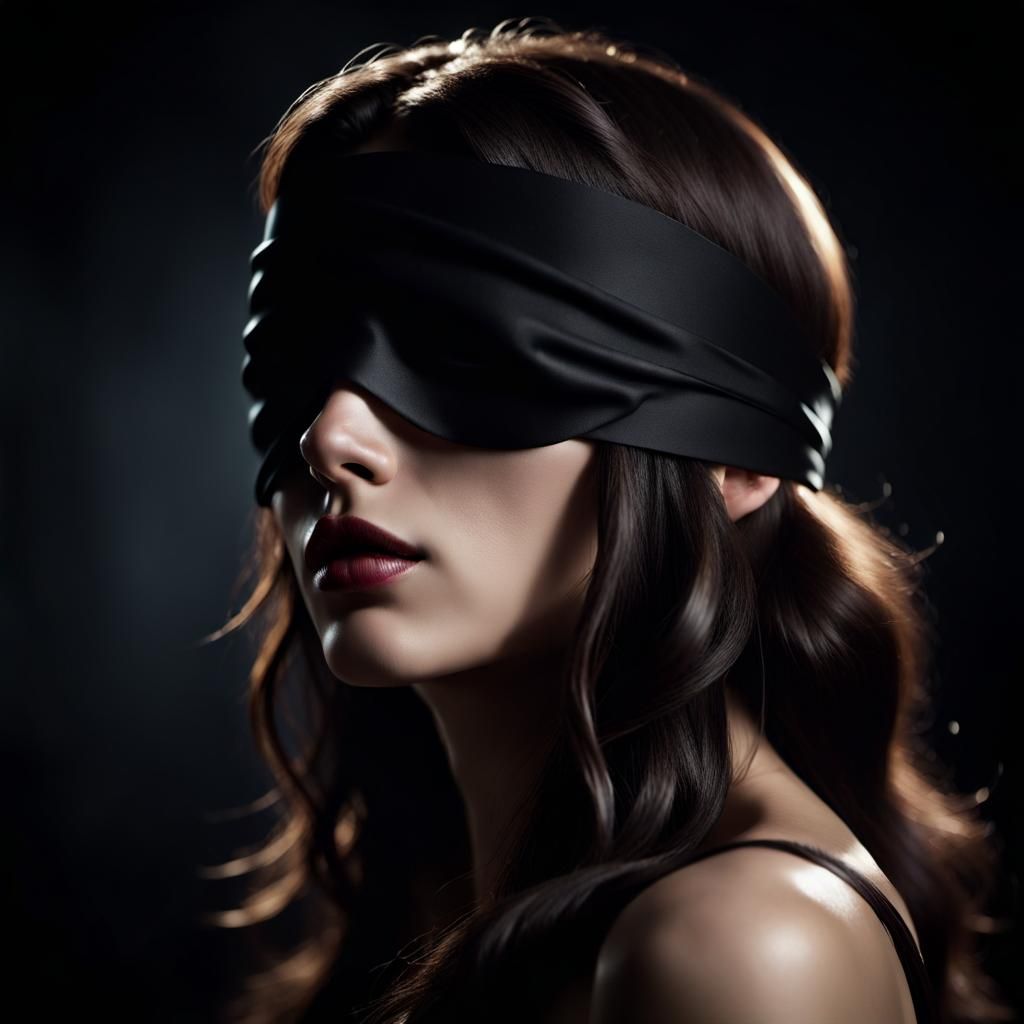 Dramatic Portrait of Blindfolded Woman in Chiaroscuro Style