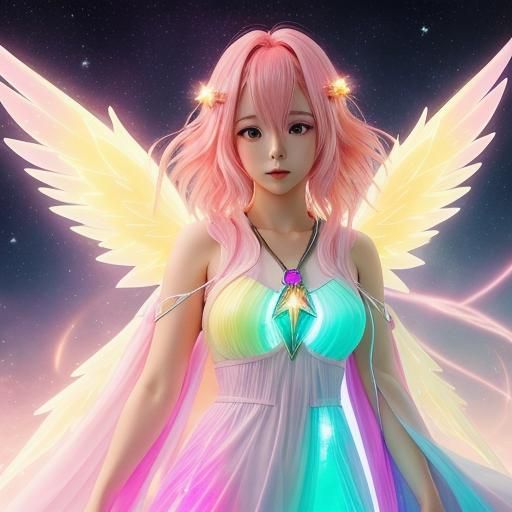 Anime Angel with Glowing Pink Glass Hair