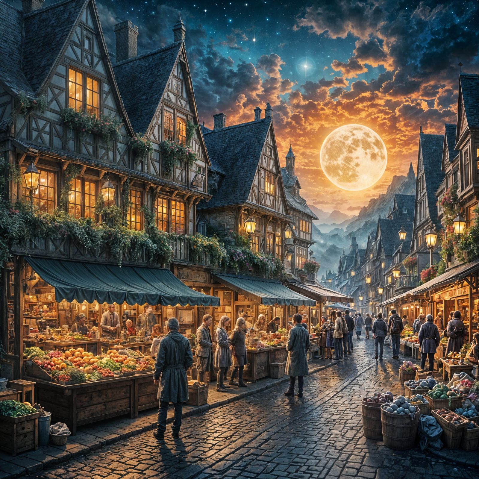 Vibrant Night Market Scene in English Village