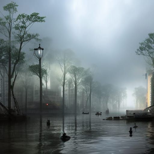 Flooded City: A Surreal Social Realism Painting