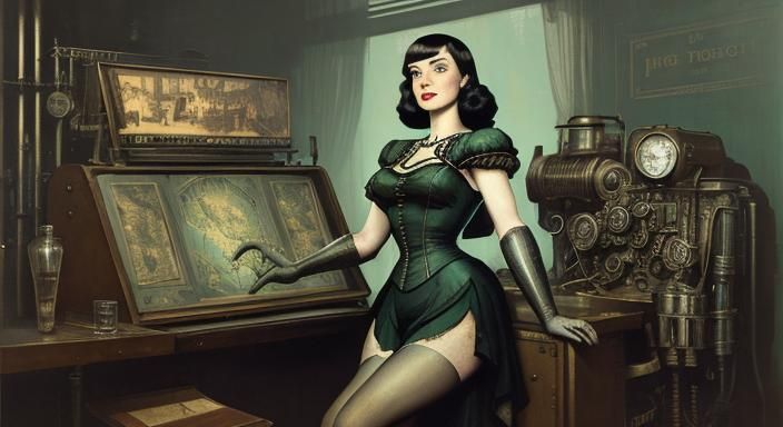 1940s Pin-Up in Art Deco Steampunk Style