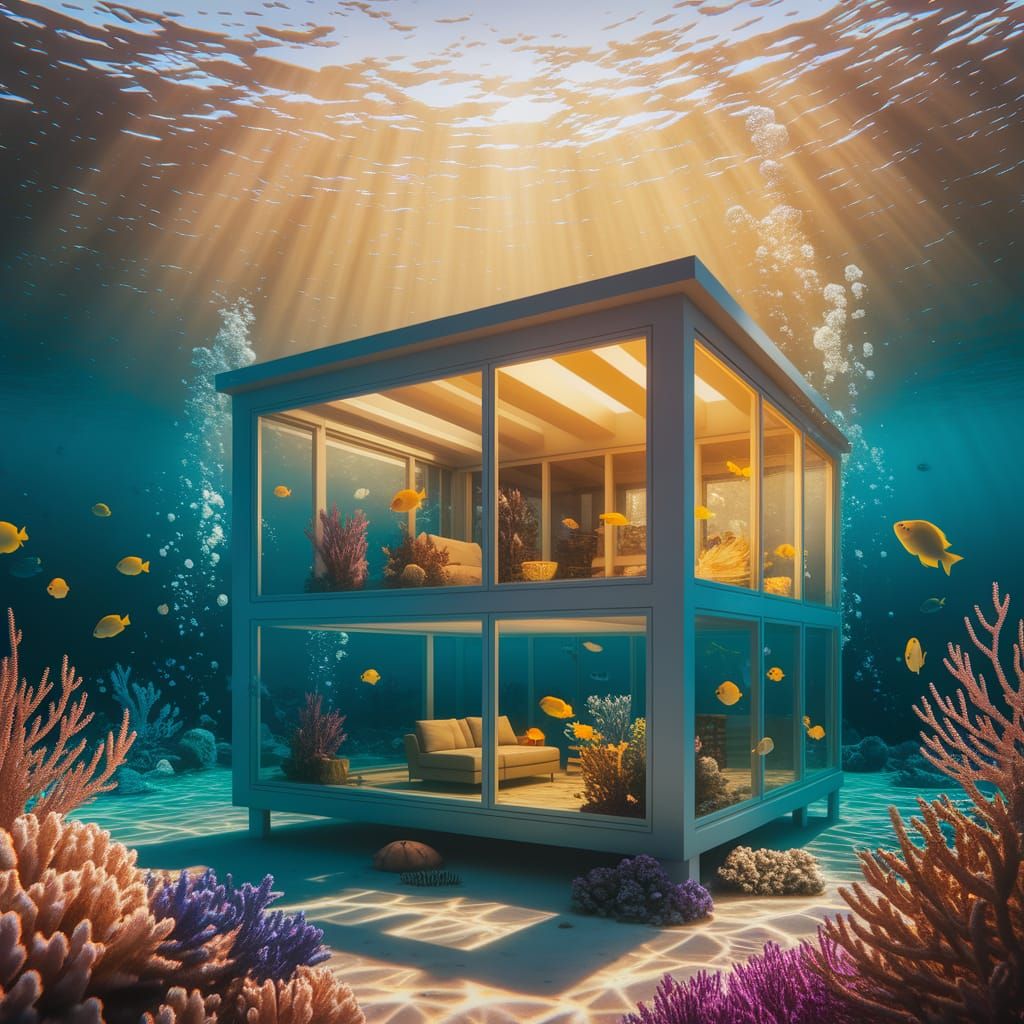 Underwater House Bathed in Golden Sunlight
