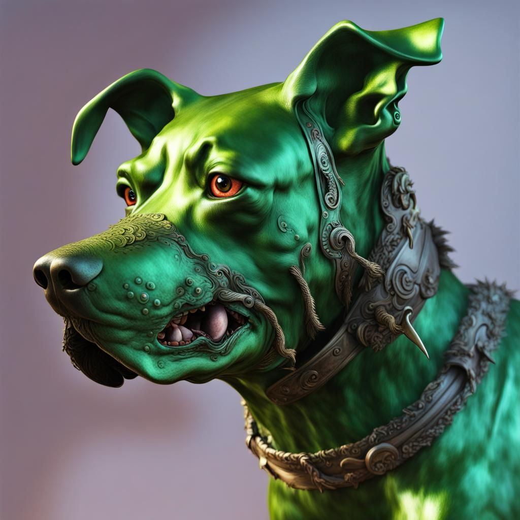 Green Metal Dog in Gothic Horror Style