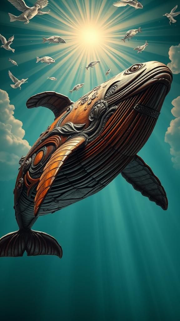 Wooden Whale Flies: Baroque-style Carving