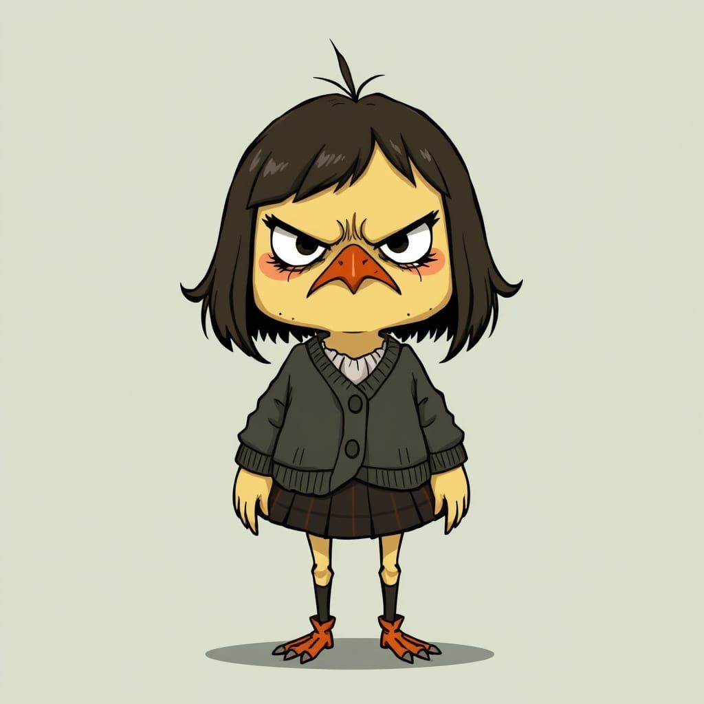 Stylized Grumpy Chick Girl Illustration