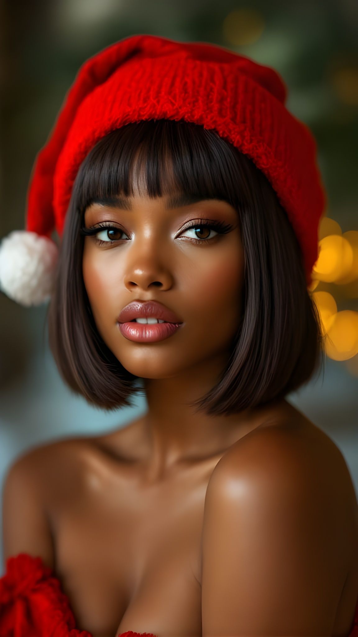 Creole Model Posing with Santa Hat in Candid Photograph