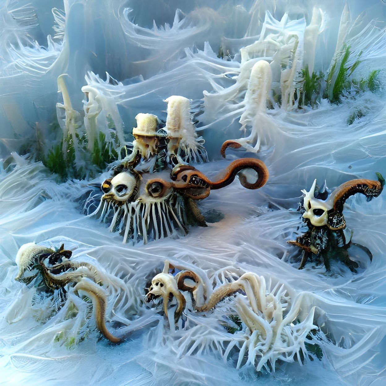 Steampunk Monsters with Mycelium and Tentacles