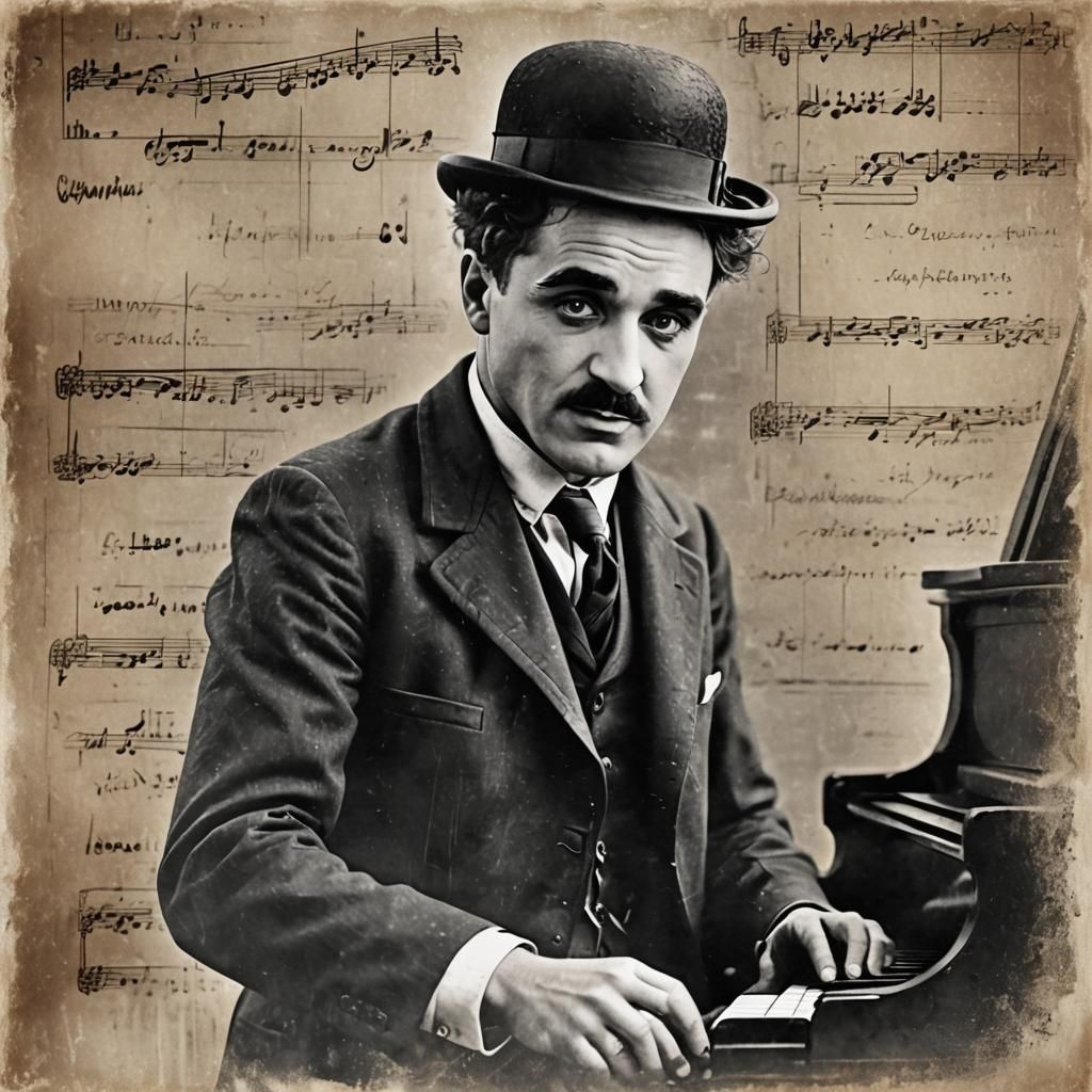 Chaplin Writes Music: Retro Black and White Portrait