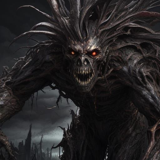 Surreal Figure in Nightmarish Landscape