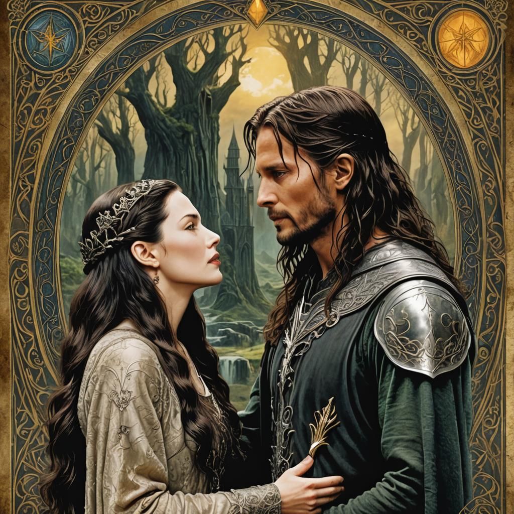 Arwen and Aragorn Kiss as Tarot Card