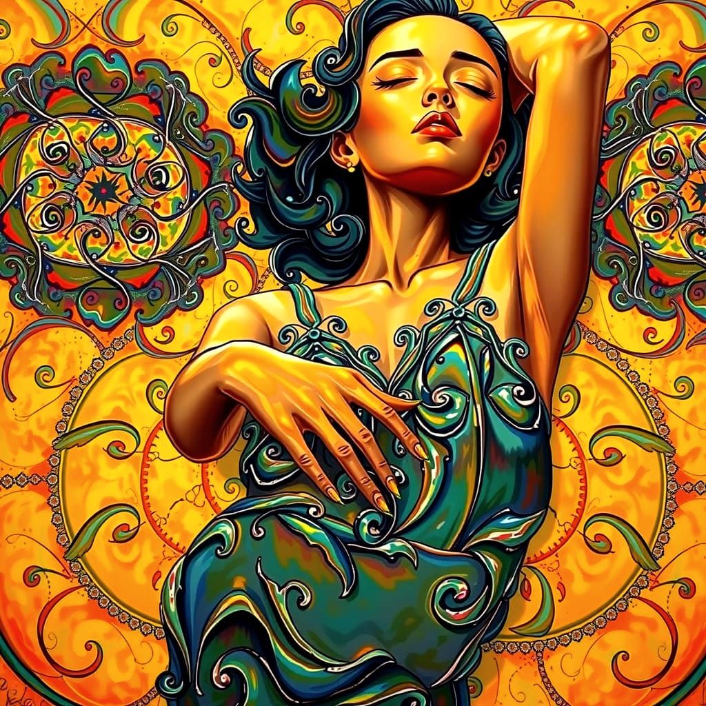 Abstract Expressionism with Iridescent Fractal Patterns